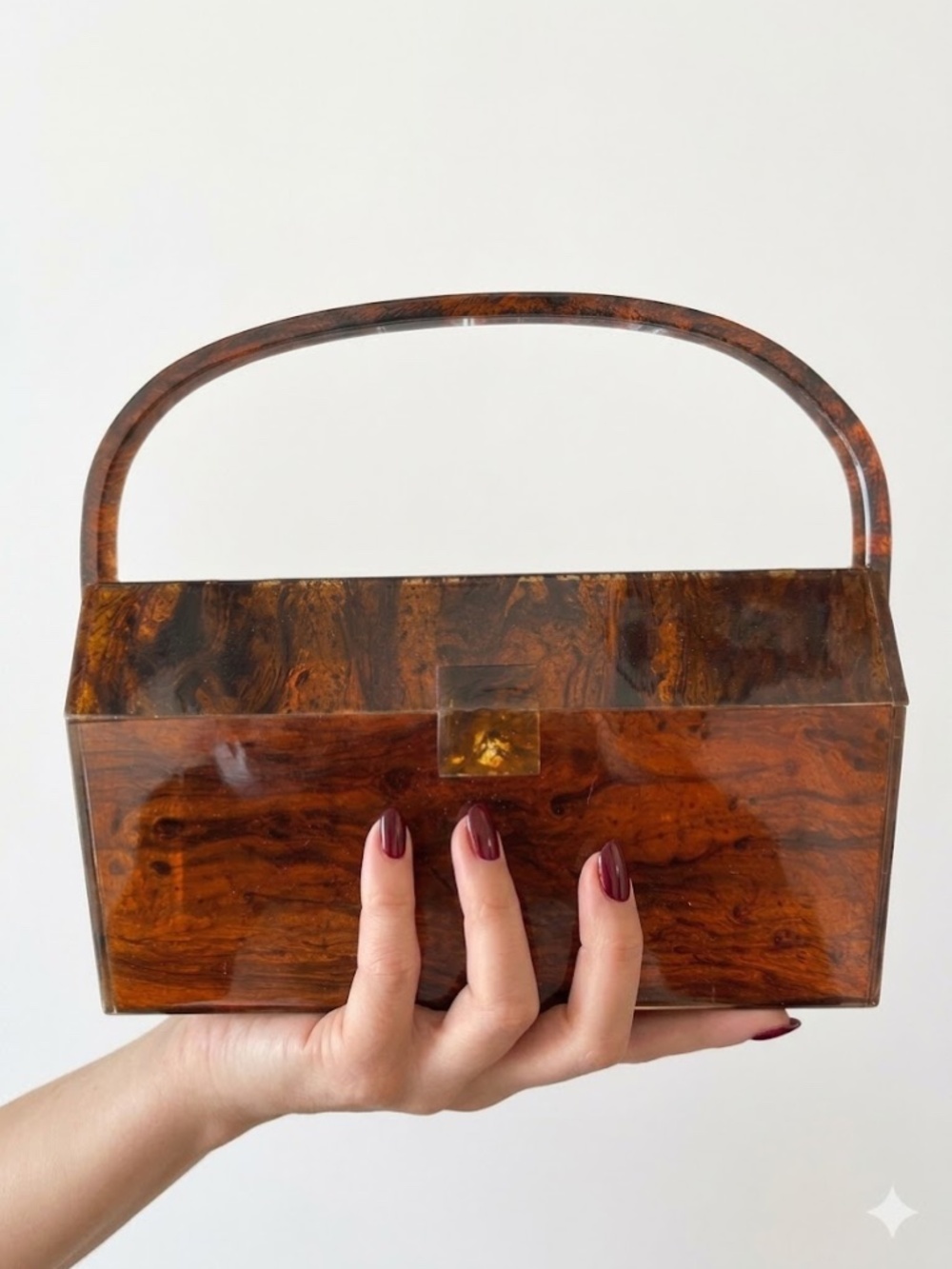 Vintage 50s Tortoiseshell Lucite Box Bag Acrylic Mini Purse Rare Mid Century